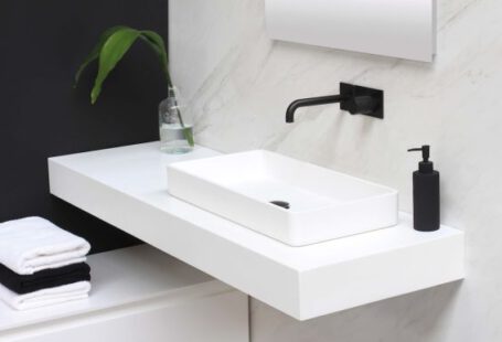 Faucets - white ceramic sink with stainless steel faucet